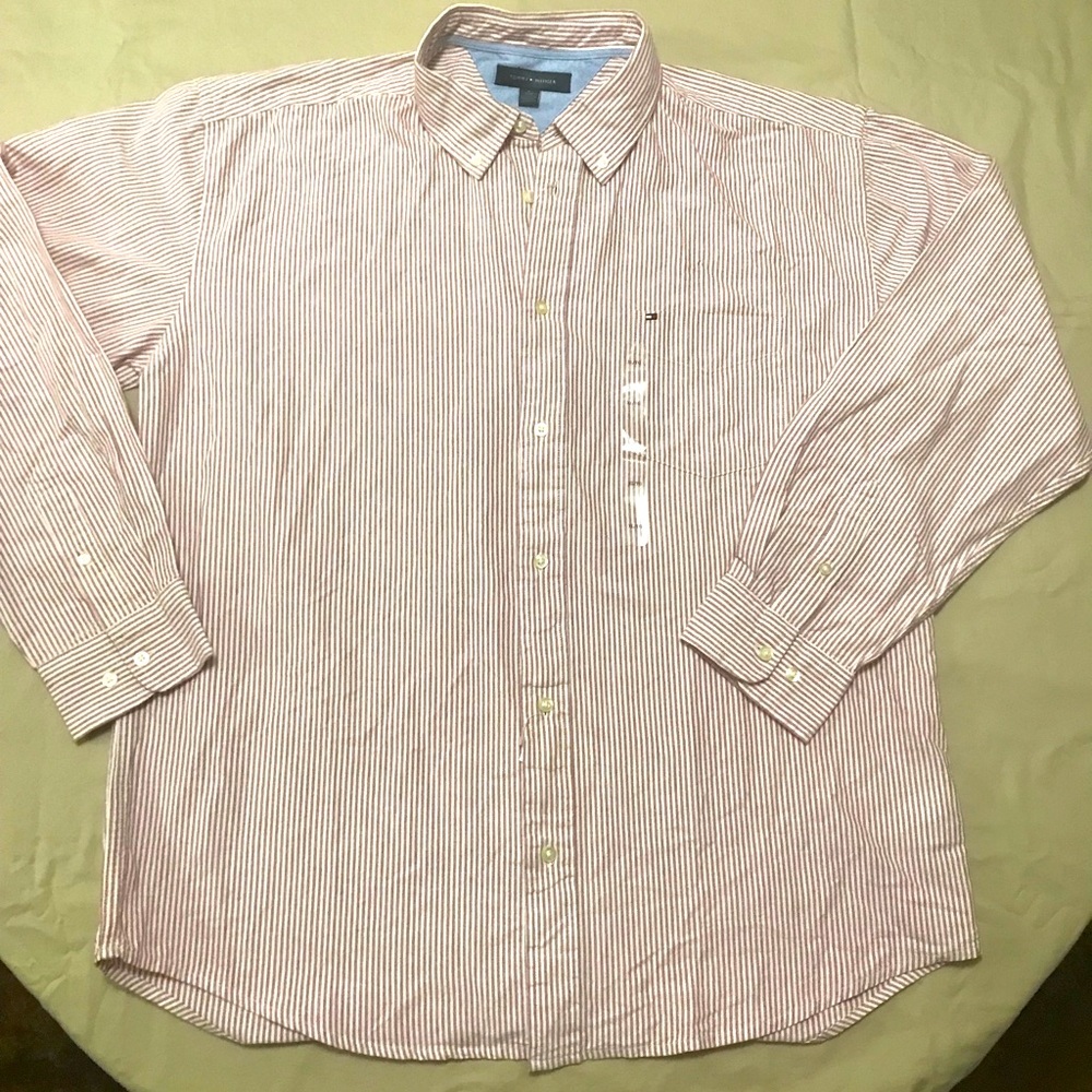 Tommy Hilfiger xl red white button up shirt NWT